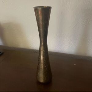 Vintage Brass Vase with Etched Floral Pattern Hand-Crafted Decorative Home Dcor